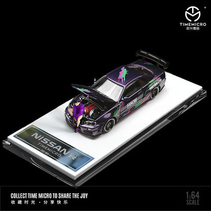 TimeMicro Nissan Skyline GTR-R34 White / Black / Purple HKS Livery 1:64