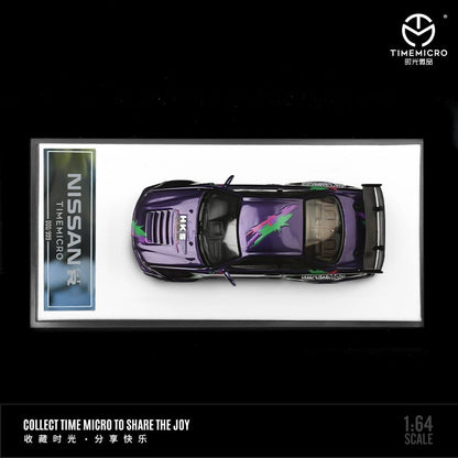 TimeMicro Nissan Skyline GTR-R34 White / Black / Purple HKS Livery 1:64