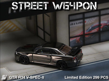 Street Weapon Skyline GTR R34 V-SPEC-II Chrome Plated Limited to 599 Pcs 1:64