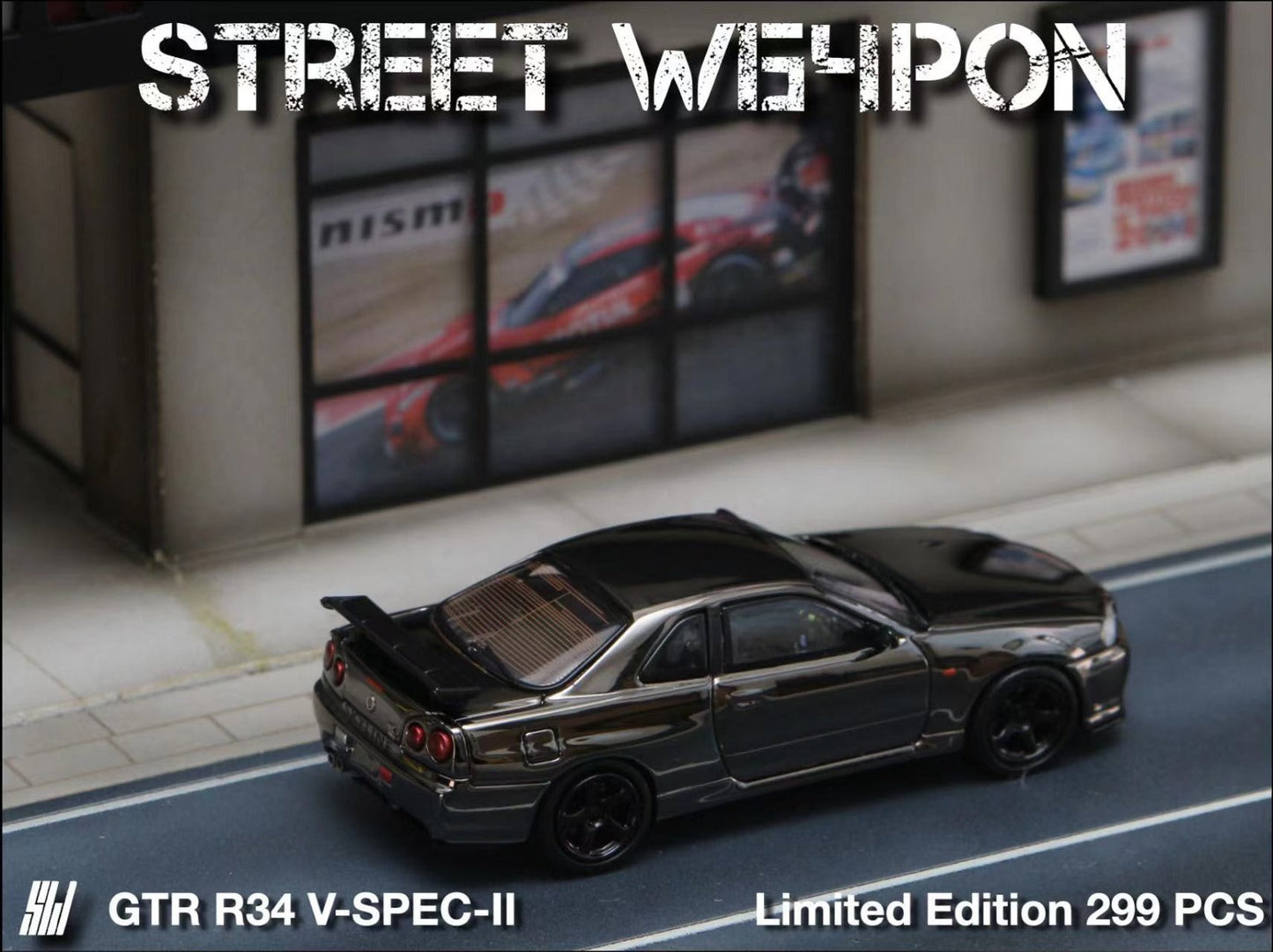 Street Weapon Skyline GTR R34 V-SPEC-II Chrome Plated Limited to 599 Pcs 1:64