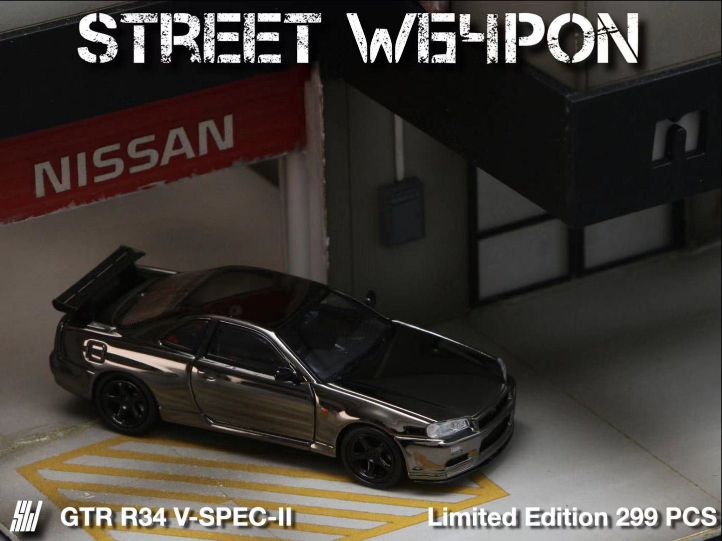 Street Weapon Skyline GTR R34 V-SPEC-II Chrome Plated Limited to 599 Pcs 1:64